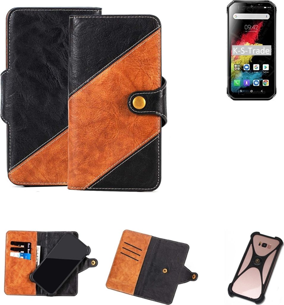 K-S-Trade Handyhülle Schutzhülle Bookstyle Case Wallet-Case kompatibel mit Blackview BV9900 Handy Cover Bumper Klapphülle schwarz hellbraun 1x