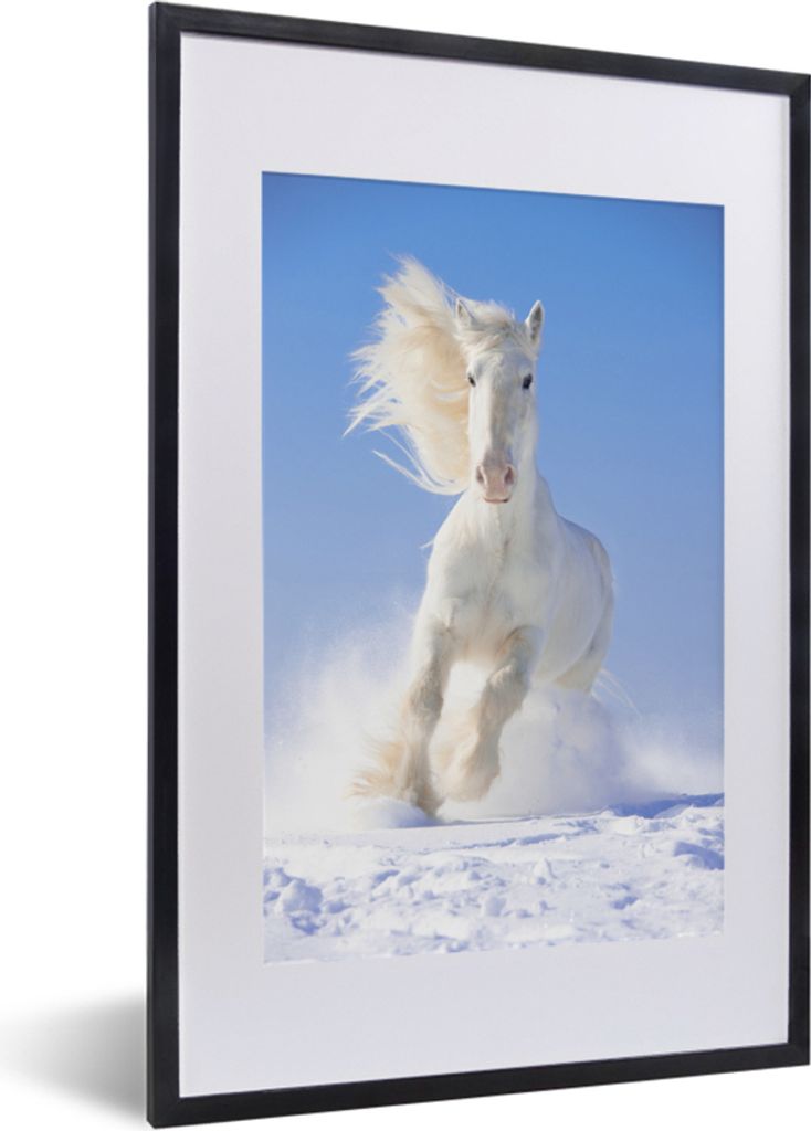 MuchoWow MuchoWow Gerahmtes Poster Pferd - Schnee - Winter - Mähne 40x60 cm - Poster mit zchwarzem Bilderrahmen - Poster in Rahmen