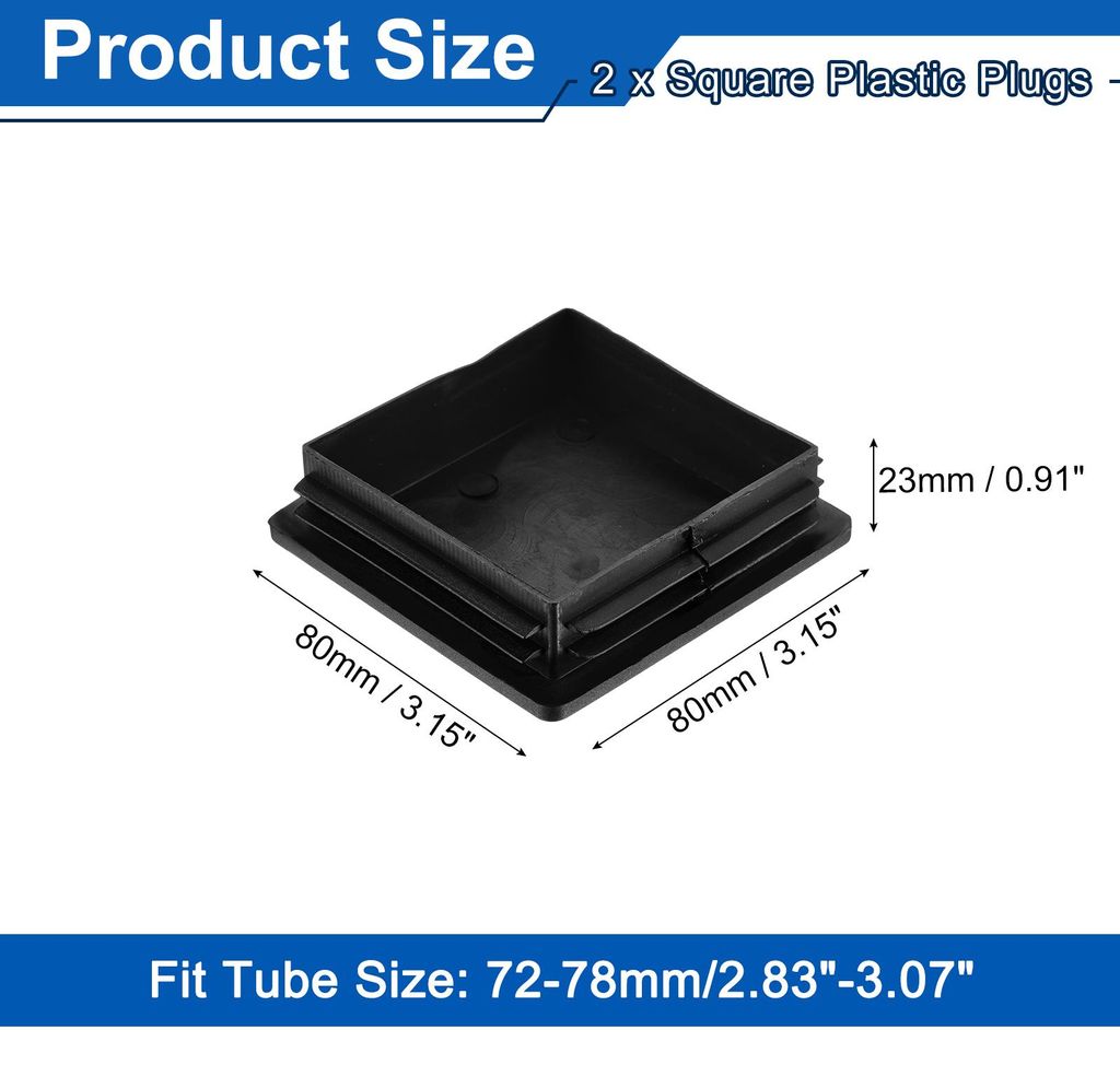 2 Stš¹ck Quadratische Kunststoffstecker, 80x80mm Schwarz Quadratisch Stuhlbeinkappen, PE-Lamellenstopfen Rohrstopfen fš¹r 72-78mm Vierkantrohr ...