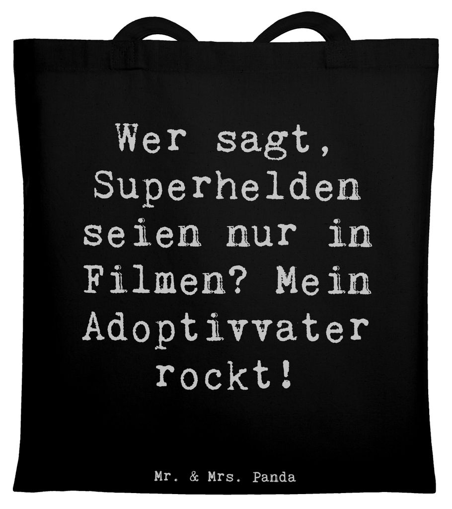 Mr. & Mrs. Panda Tote Bag Spruch Adoptivvater Superheld - Schwarz - Geschenk, Familie, Unitasche, Tasche, Familienliebe, Vaterschaft, Handarbeit, L...
