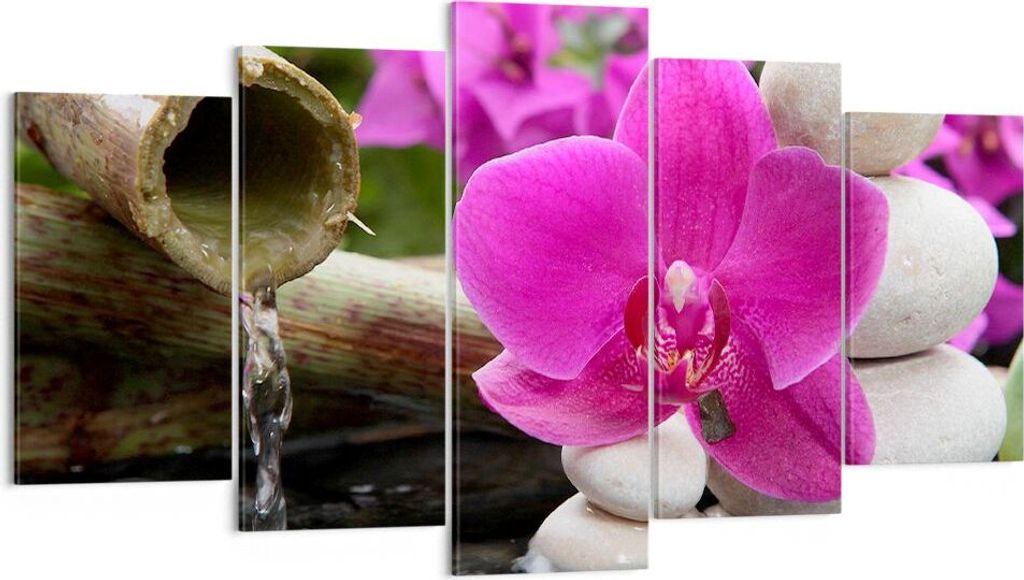 Bild auf Leinwand - Leinwandbild - Orchidee Bambus Dekoration Spa - 160x85cm - Wand Bild - Wanddeko - Leinwanddruck - Bilder - Kunstdruck - Wanddek...