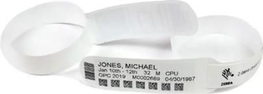 Bracelet Zebra Z-Band Direct anti-fraude thermique 1x14.5in blanc