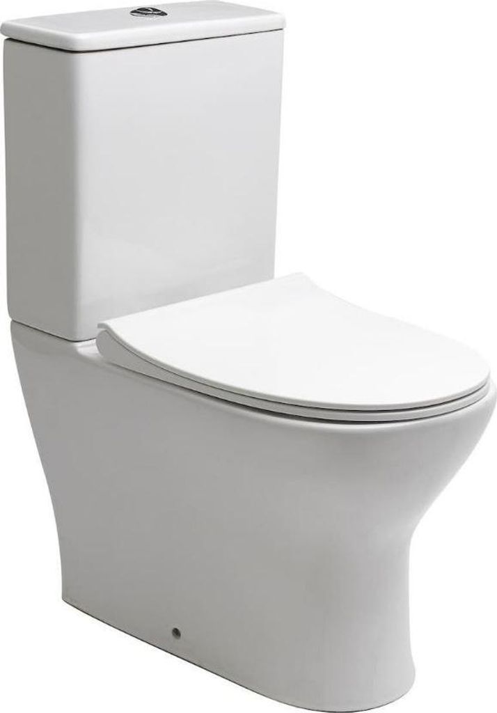 EUR Stand Kombi WC mit Spülkasten Toilette spülrandlos Wasseranschluss links WC-Sitz mit SoftClose, weiß