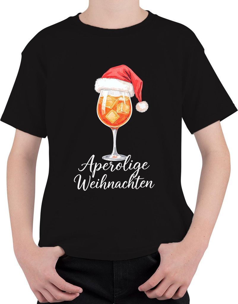 Aperolige Weihnachten Aperol Spritz Weihnachtsmütze Cocktail Uni Kinder T-Shirt, Schwarz, 116