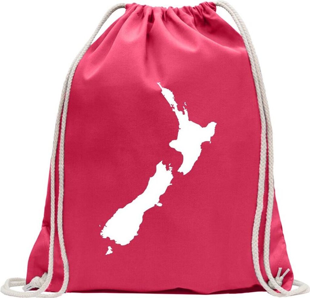 Kiwistar - Turnbeutel - pink - Neuseeland Umriss Kontur - Fun Rucksack Sport Beutel Gymsack Baumwolle mit Ziehgurt