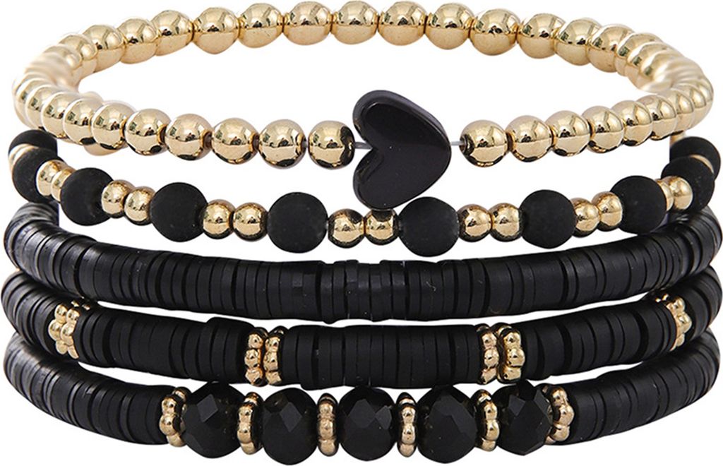 5 Stück böhmische Armbänder aus Polymer-Ton, mehrschichtige Stapelperlen in Herzform, Schmuck in Kontrastfarbe für Strand, Arbeit, Party, Urlaub