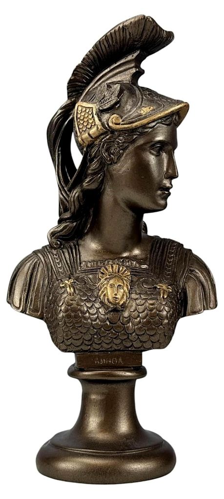 Athena, Göttin der Weisheit, Büste aus gegossenem Marmor in Bronzefarbe