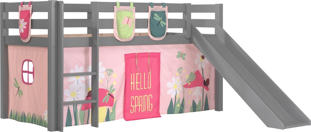 Spielbett >PINO< in Kiefer massiv grau lackiert - 210x114x218 (BxHxT)