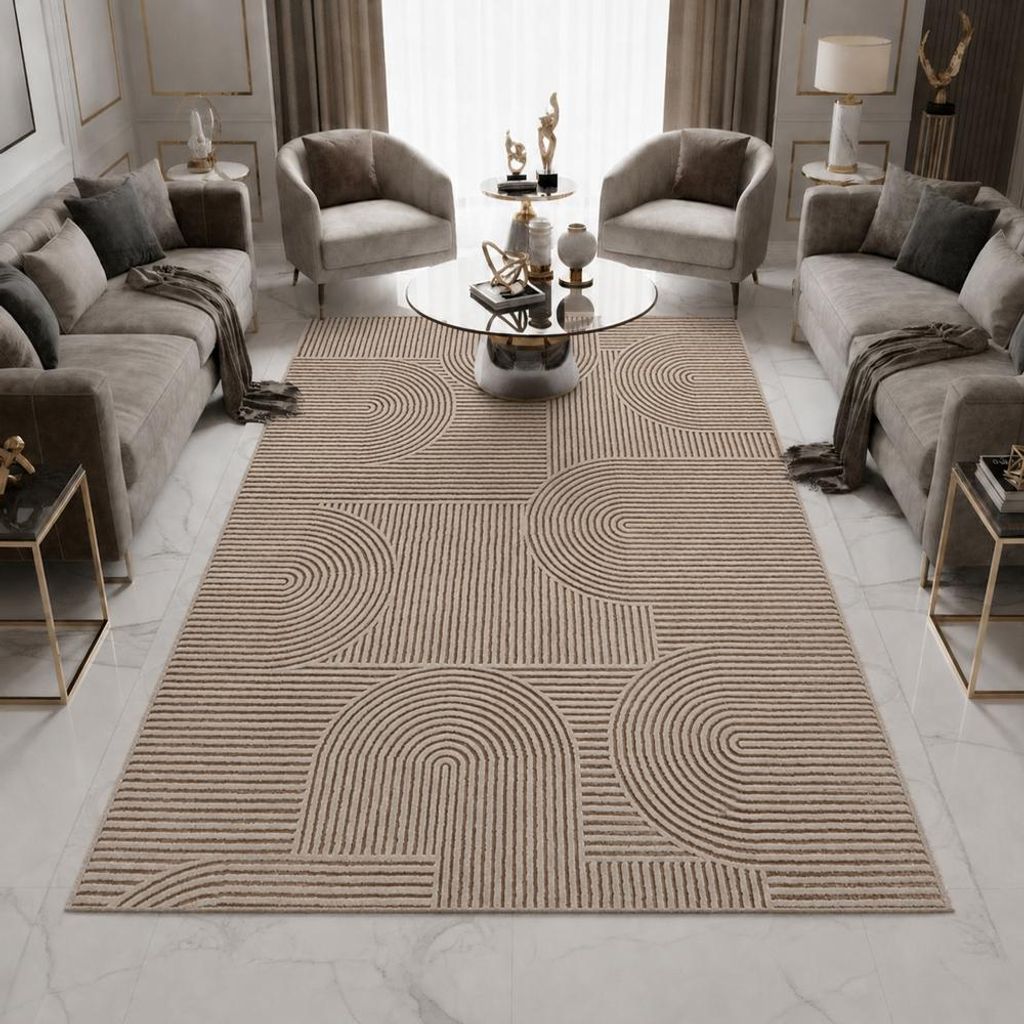 Teppich Beige Muster pflegeleicht modern Größe - 240 x 340 Produktbild 