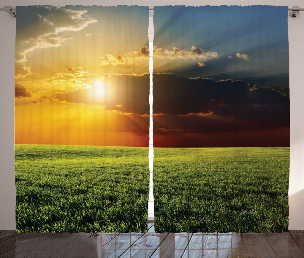 ABAKUHAUS Landschaft Rustikaler Vorhang, Dunkle Wolken Sonnenuntergang, Wohnzimmer Universalband Gardinen mit Schlaufen und Haken, 280 x 245 cm, Gr...