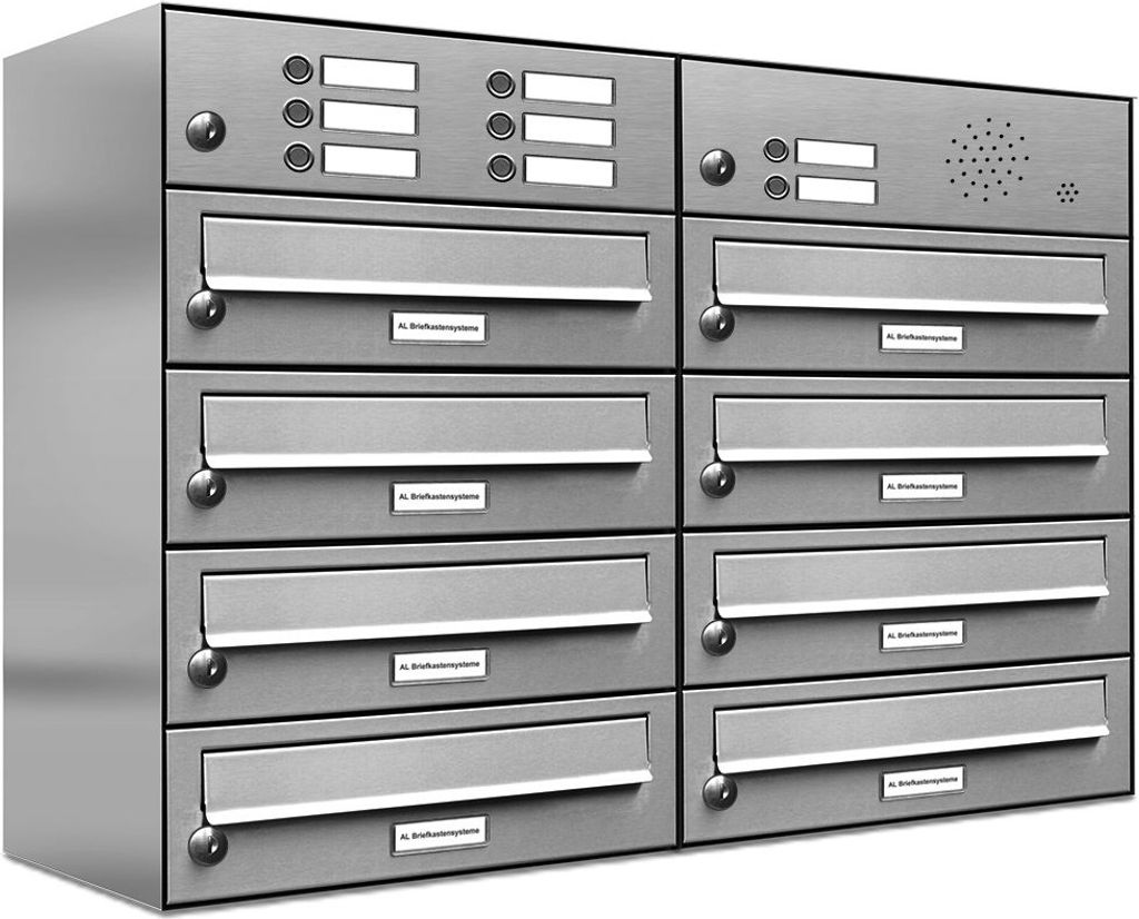 8er V2A Edelstahl Briefkastenanlage für Aufputz - Wandmontage Klingel
