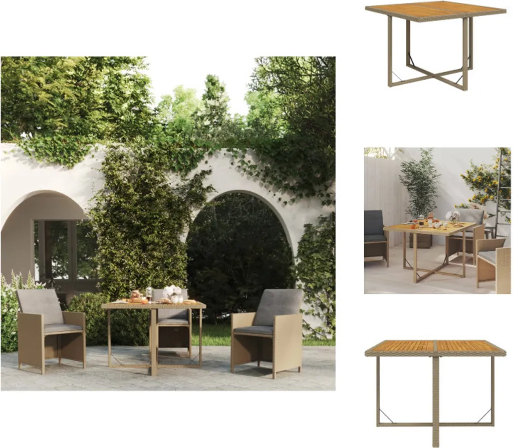 vidaXL Tavolo Outdoor Polyrattan Beige e Legno Acacia 109x107