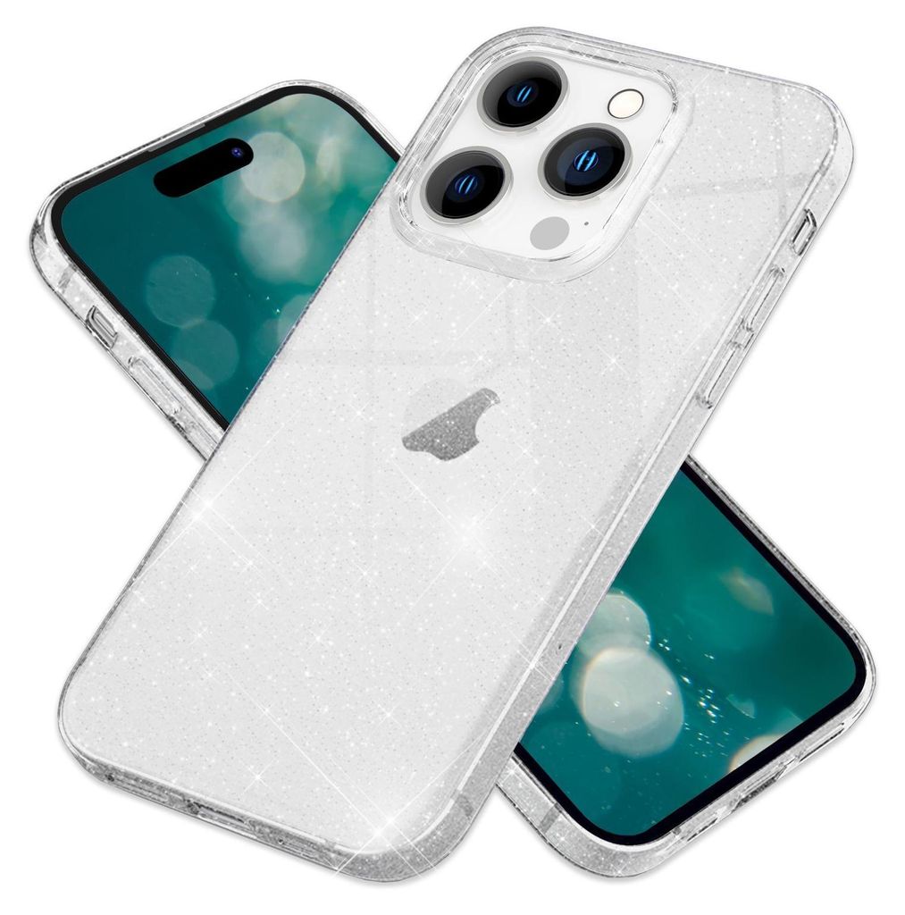 Glitzer Hülle für iPhone 15 Pro Bling Case Klar Silikon Handyhülle Schutz Tasche Transparent