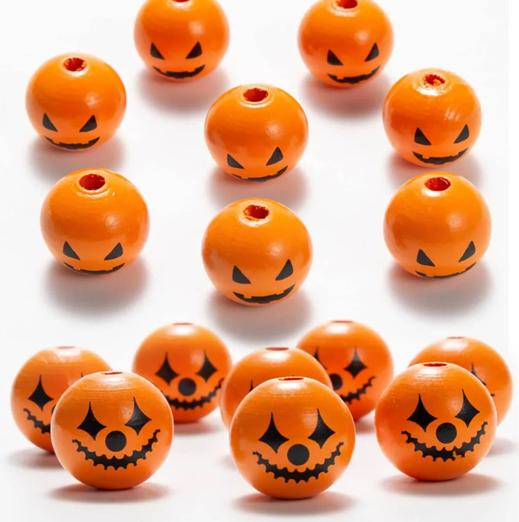 Perles en bois Halloween 50 pièces - Lot de perles rondes noires 16mm