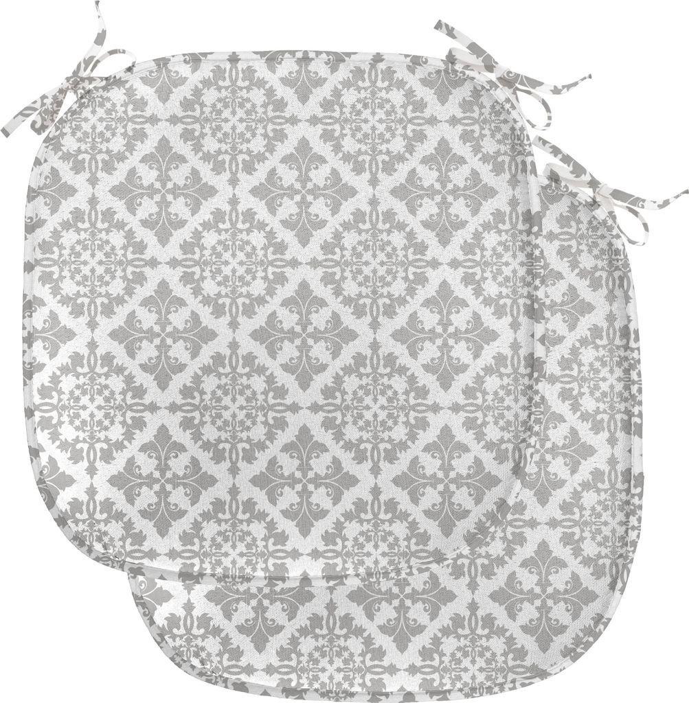 ABAKUHAUS Grau Polster für Esszimmerstühle, Viktorianischer Damast Floral, Dekoratives wasserfestes Kissen mit Riemen für Küchensitze, 40 cm x ...