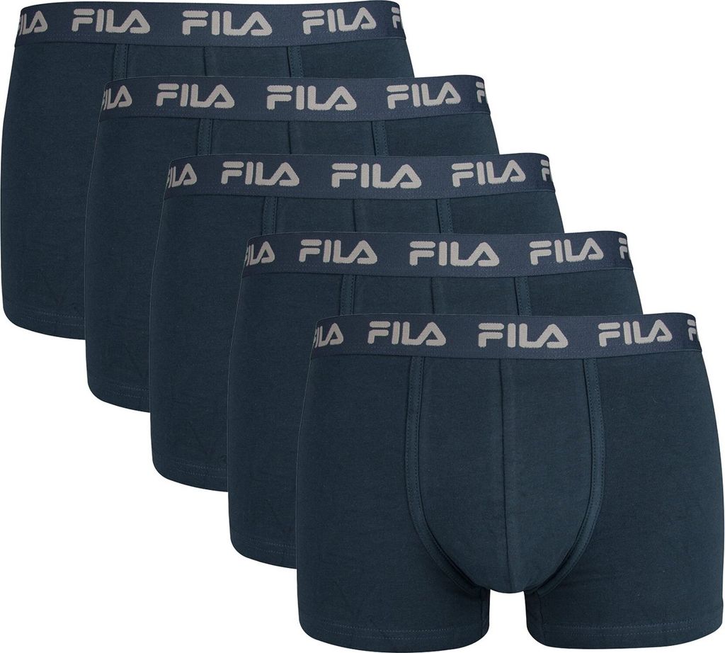 FILA Herren Boxer Shorts, 5er Pack - Logobund, Urban, Baumwolle Stretch, einfarbig Blau L