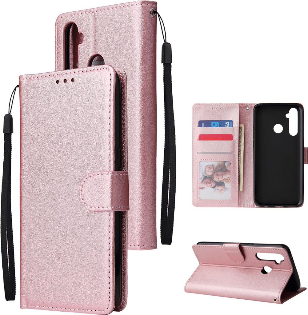 Für OPPO Realme 5 Rro Handy Cover Schnalle Schließkarten Halter Geldbörse Design Stand Funktion Kunstleder Smart Shell Gesamtschutz Ros