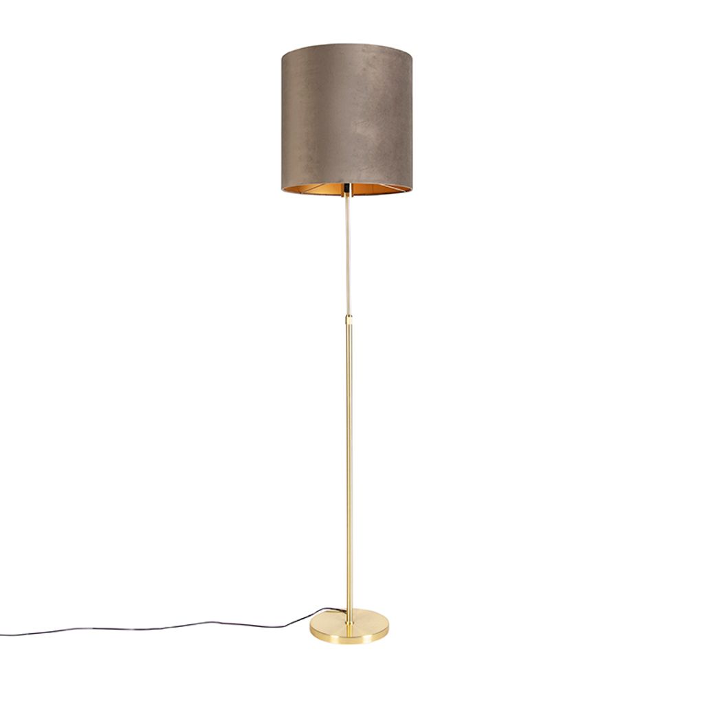 QAZQA - Landhaus I Vintage I Rustikal Stehleuchte I Stehlampe I Standleuchte I Lampe I Leuchte Gold I Messing I messing mit Samtschirm taupe 40I40 ...