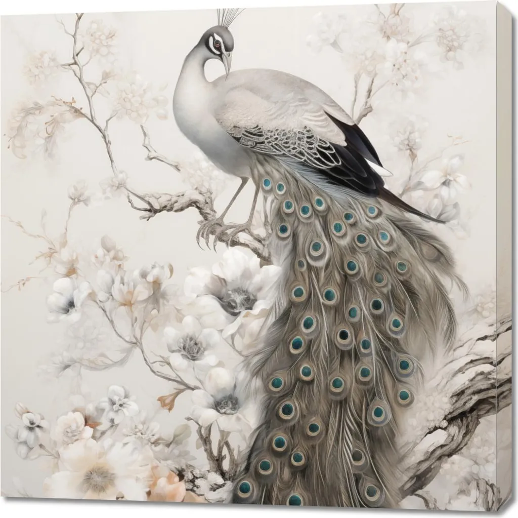 Déco murale Paon Grazie 90x90 cm - Idéal pour salon et chambre chic