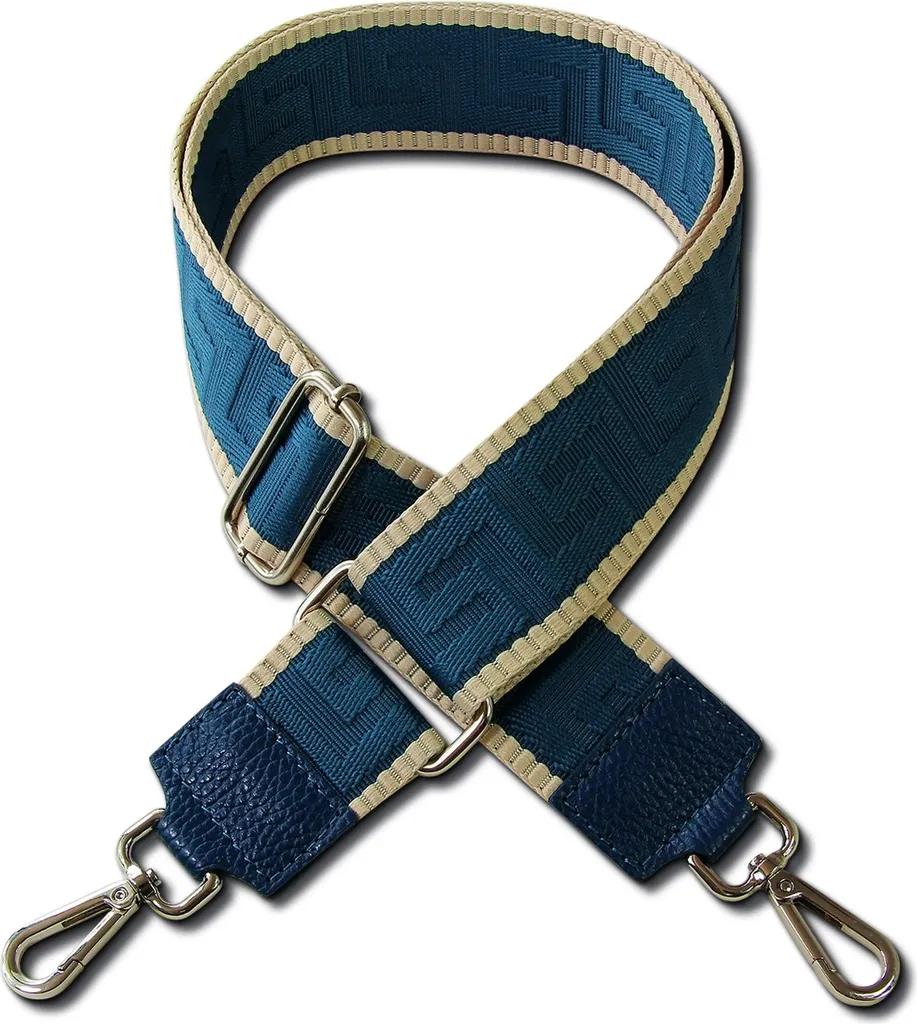 Florence, cinturino boho con chiusura a moschettone in pelle canvas blu beige OGF001JB