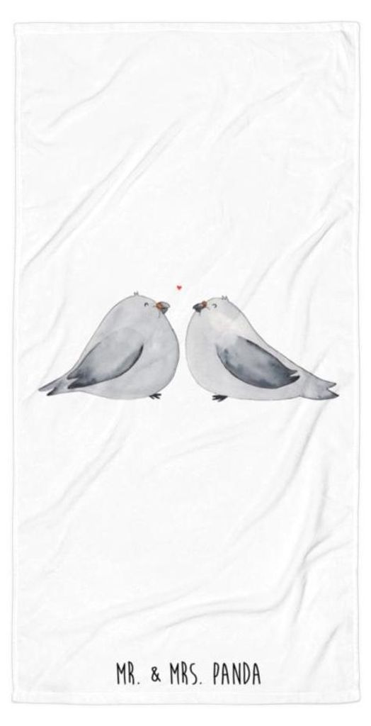 Mr. & Mrs. Panda Handtuch Turteltauben Liebe - Weiß - Geschenk, Freund, Reisehandtuch, Verheiratet, Freundin, Partner, Strandtuch, Hochzeitstag, D...