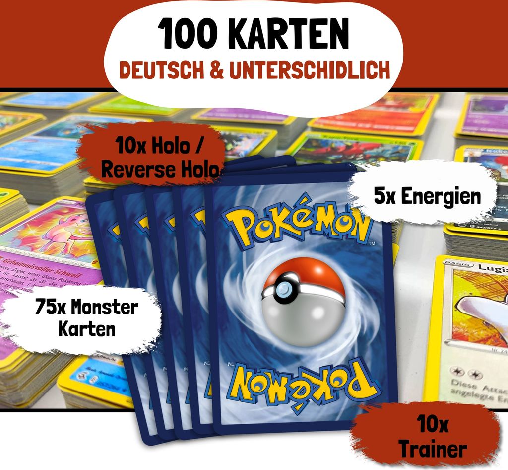 100 verschiedene Pokemon Karten in deutsch und original mit Produktbild 2