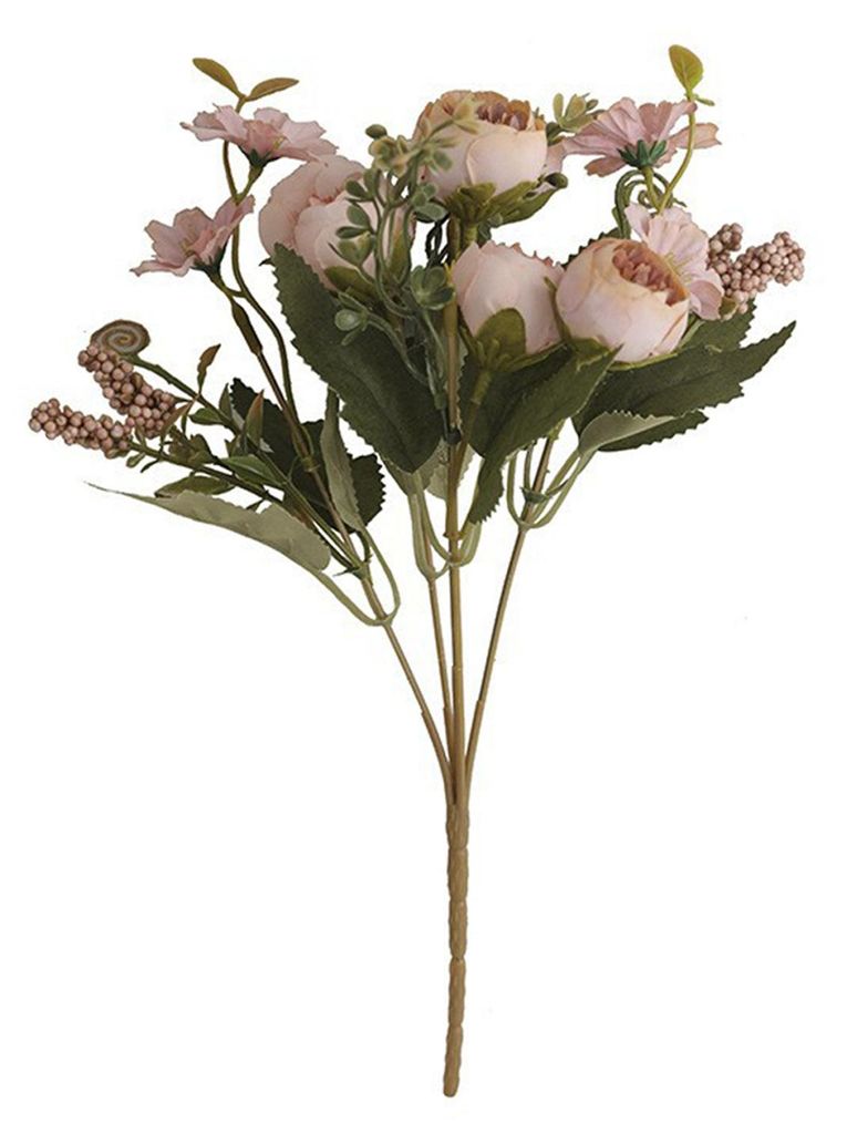 Künstliche Blumen, täuschend echt aussehende Seidenblumenarrangements, gemischter Strauß aus künstlichen Rosen und Hortensien mit Stiel für Ho...
