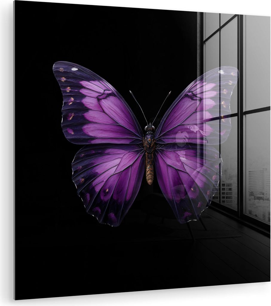 MuchoWow Glasbilder - Bilder auf Wandbild - Foto auf Glas Schmetterling - Lila - Lebendig 40x40 cm Wanddekoration aus Glas - Acrylglasbild - Acrylb...