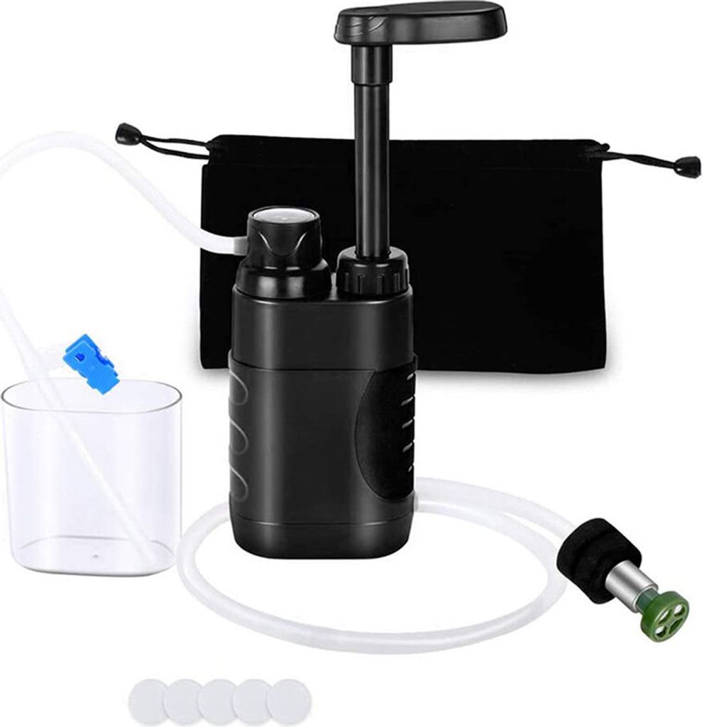 (Schwarz) Tragbarer Outdoor-Wasserfilter, 5000 L Survival Camping Wasserfilterpumpe für Trinkwasser, Tragbarer Wasseraufbereiter für Notfallausr...