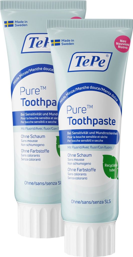2er-Set TePe Zahnpasta Pure, Milde Minze