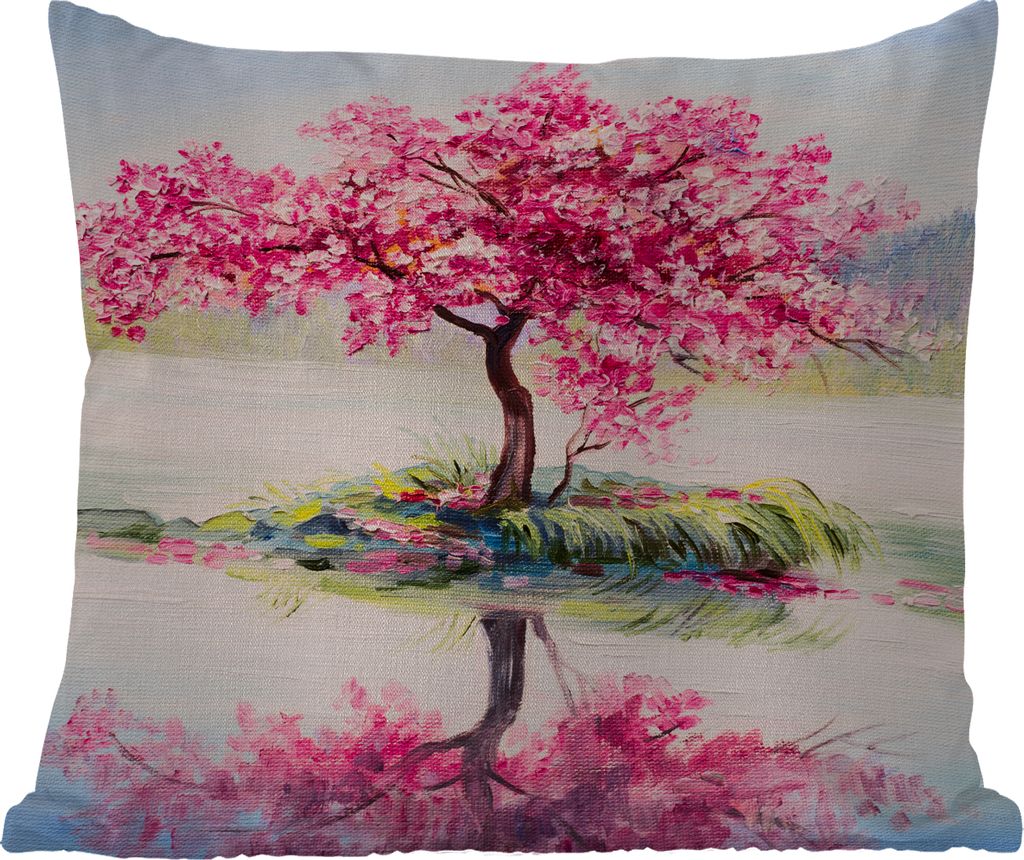 MuchoWow Outdoor Kissen - Gemälde - Blüte - Wasser - Ölgemälde - 45x45 cm - Wetterfest - Lounge Kissen - Fotokissen - Dekoratives Kissen
