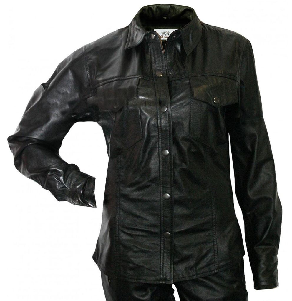 Damen Lederhemd Motorradhemd Lederjacke, Größe:38/M Produktbild 