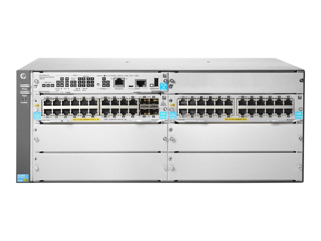 Hewlett Packard Enterprise 5406R 44GT PoE+ & 4-Port SFP+ (No PSU) v3 zl2 Verwaltet L3 Gigabit Ethernet (10/100/1000) Ethernet-Verbindung, unterstü...