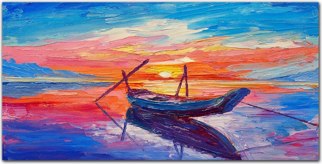 Coloray Bild aus Leinwand 140x70 Leinwand Dekoration - Boot Sonnenuntergang