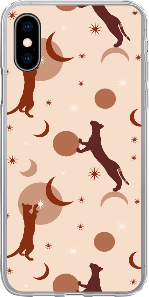 MuchoWow Handyhülle Schutzhülle Hülle für Telefoonhoesje iPhone X Muster - Katze - Mond - Pastell - Mädchen - Kinder - Kinder Silikon Softca...