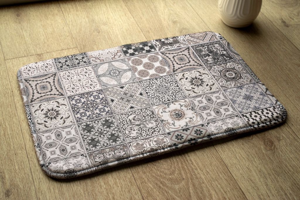 Badteppich Saugfähige - Badezimmer Teppich - Rutschfester Badvorleger Badematte - 75x45 cm - Geometrische Patterns