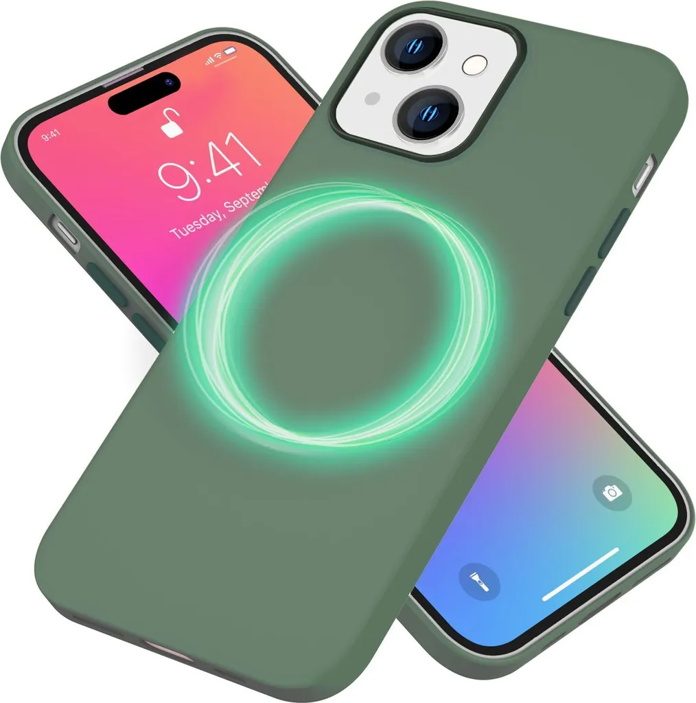 Custodia MagSafe per iPhone 15 Custodia per cellulare in silicone liquido Custodia magnetica Custodia protettiva verde