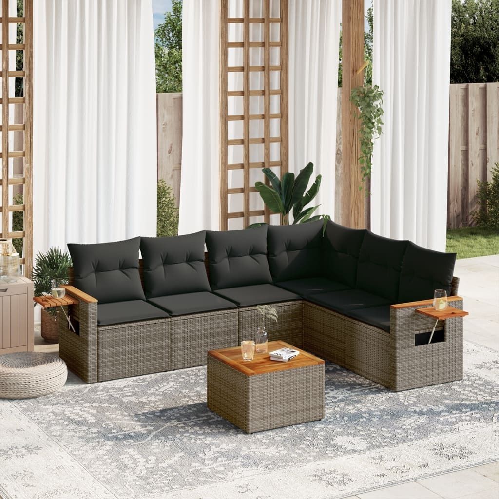7-tlg. Garten-Sofagarnitur mit Kissen Grau Poly Rattan 3226851