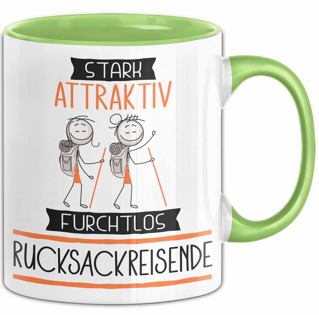 Rucksackreisende Tasse Geschenk Becher Stark Attraktiv Furchtlos Rucksackreisende Lustige Geschenkidee (Grün)