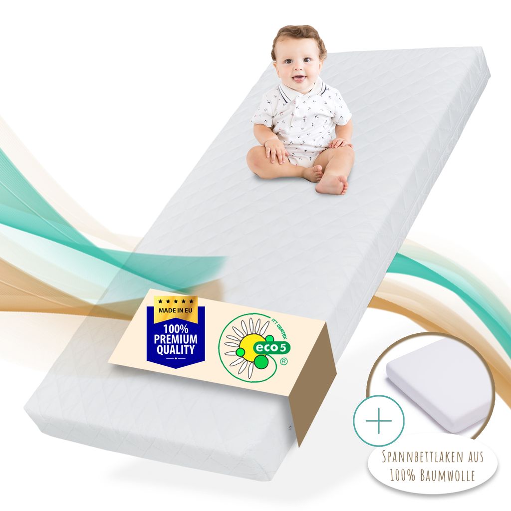Matelas bébé 60x120cm avec drap housse et housse lavable | Image du produit 