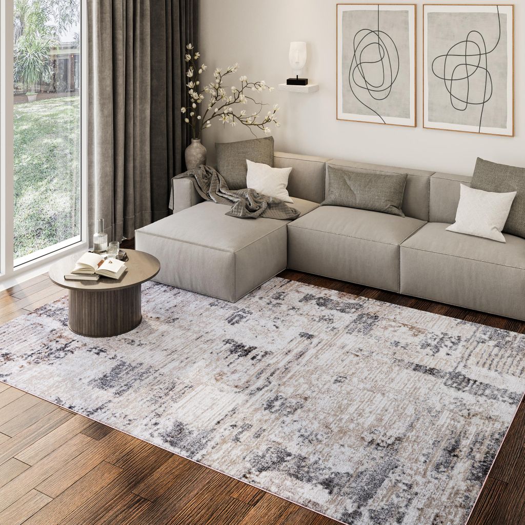 Tapiso Teppich COMO Modern Abstrakt Kurzflor Braun Creme Schwarz 120 x 170 cm