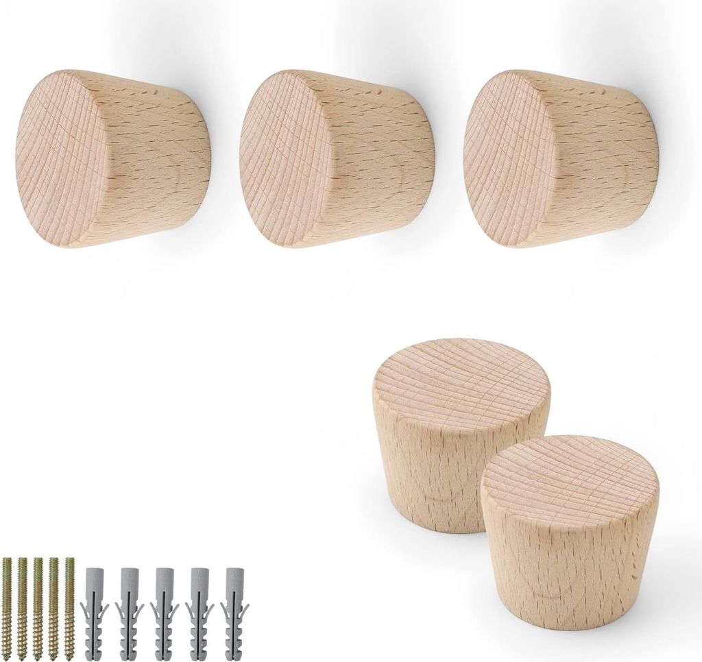 5 Stücke Kleiderhaken Holz, Konischer Garderobenhaken, Wandhaken aus Holz, aus Buchenholz, Gute Tragfähigkeit, Geeignet zum Aufhängen von Kleidu...