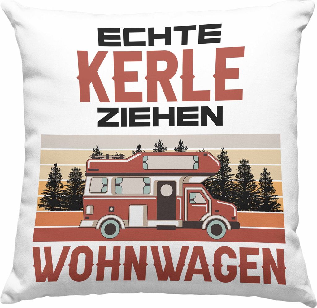 Trendation - Echte Kerle Ziehen Wohnwagen Camper Deko-Kissen mit Füllung 40x40 Geschenke Wohnmobil für Männer Campingwagen Geschenkidee Zubehör...