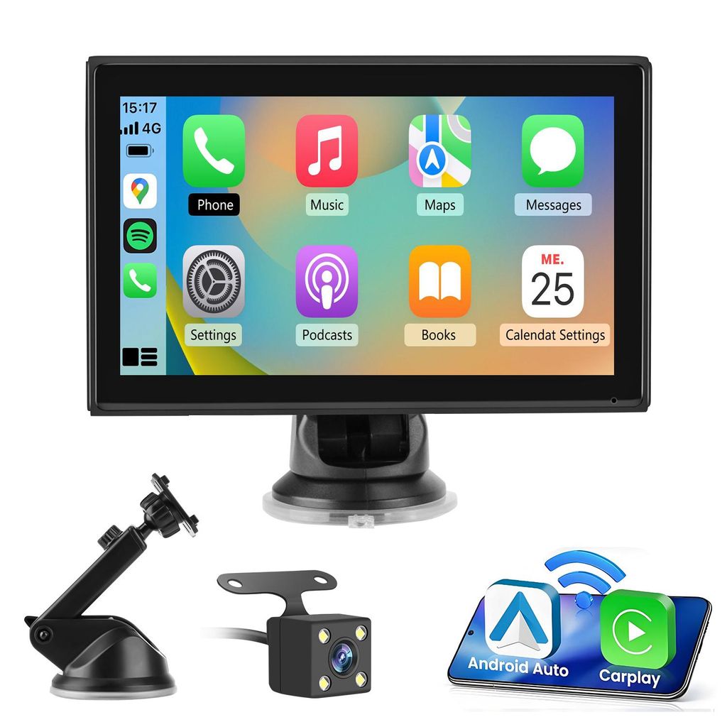 7" Zoll Tragbarer Apple CarPlay und Android Auto Wireless Display Autoradio