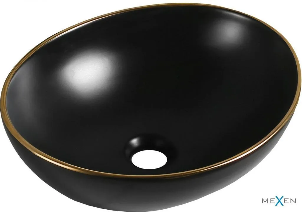 Mexen Elza Lavabo Appoggio Ovale 40x33 Nero/Oro | Rinnova Bagno 21014025