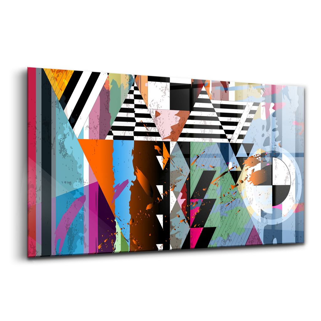 Glasmalerei - dekorative Malerei - moderne Malerei - 100x50 - Abstrakte Streifen und Dreiecke