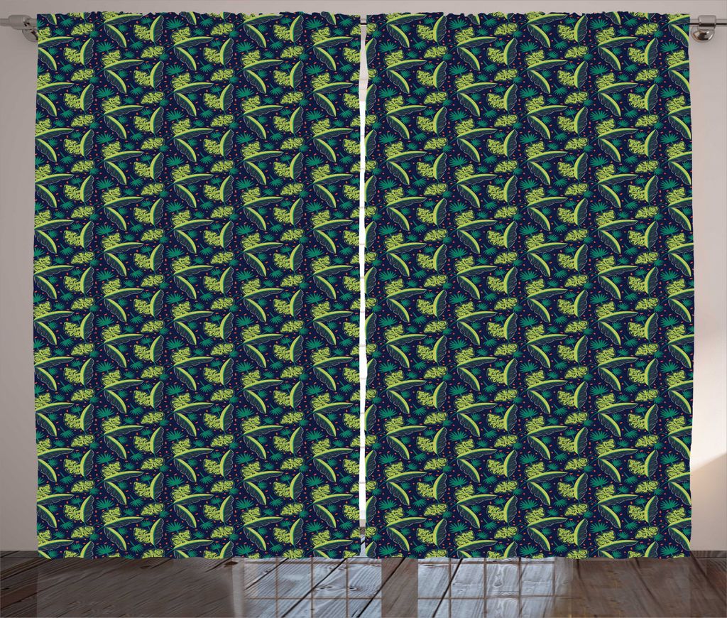 ABAKUHAUS Exotisch Rustikaler Vorhang, Verschiedene Wald Leaves, Wohnzimmer Universalband Gardinen mit Schlaufen und Haken, 280 x 225 cm, Indigo Mu...