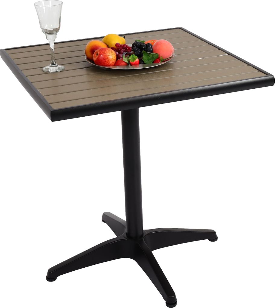 Gartentisch MCW-J95, Balkontisch Bistrotisch, Gastronomie Outdoor-Beschichtung Alu Holzoptik schwarz, grau