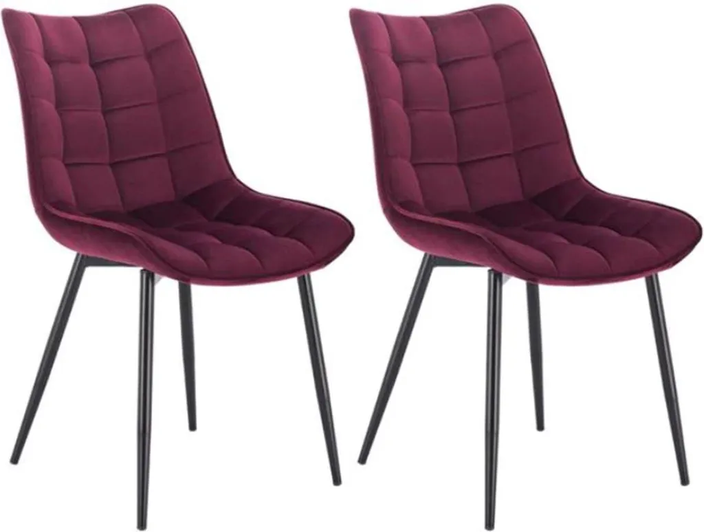 Happyment Chaises de salle à manger en velours bordeaux - Lot de 4 pièces