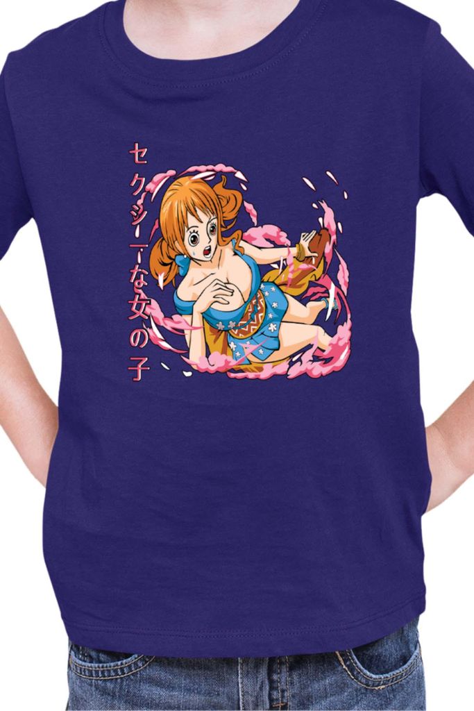 Kinder T-Shirt Japan Manga Anime Comics Animation One Manga Piece Anime Nami Hero, 9-11 Jahr - 140 / Dunkelblau